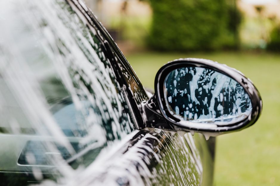Thick car wash foam applied to vehicle